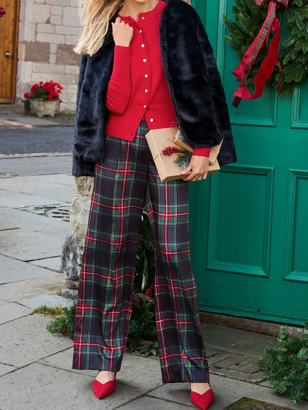 Talbots Jolly Tartan Wide Leg Pull-On Pants Size M